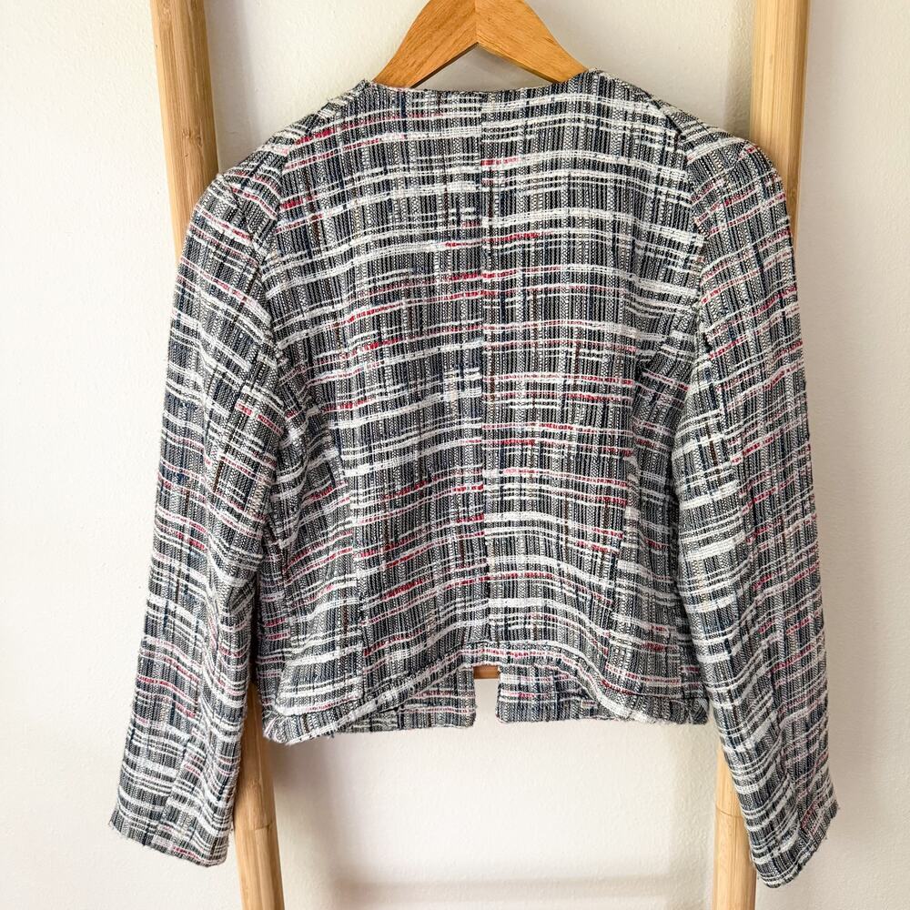 Cynthia Rowley Tweed Cropped Blazer Jacket Plaid Red Blue Womens Size Small - Picture 4 of 5